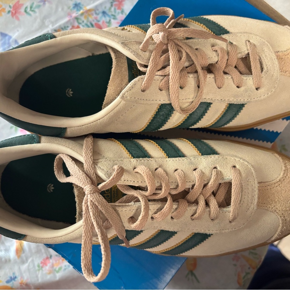 adidas Gazelle Platform Sneakers in Cream and Green with Gum Sole - Picture 6 of 7